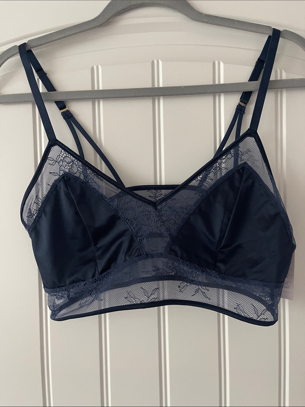 Auden Navy Blue Lace-Trim Unlined Bralette Medium NWT